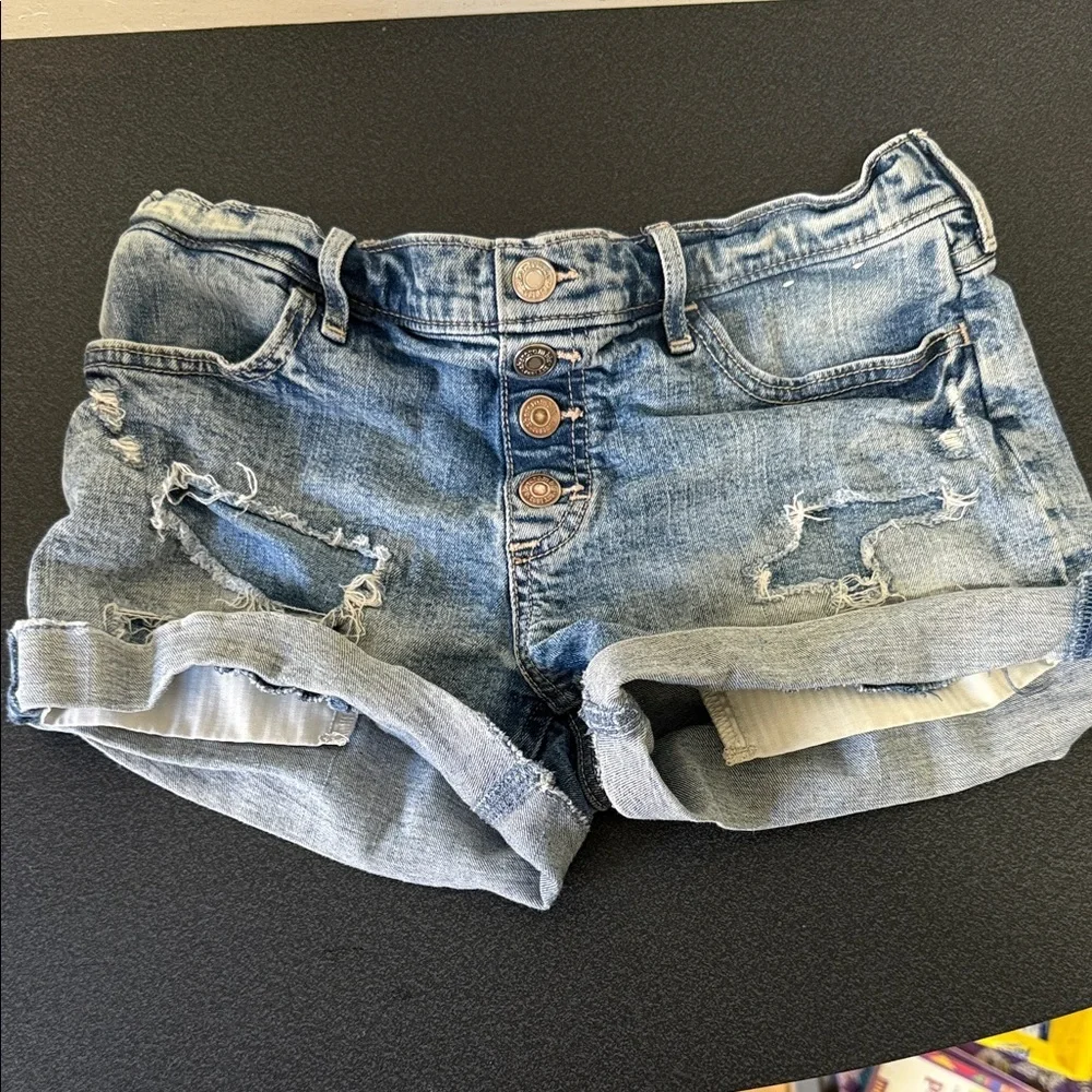 abercrombie kids Light Blue Distressed Denim Shorts